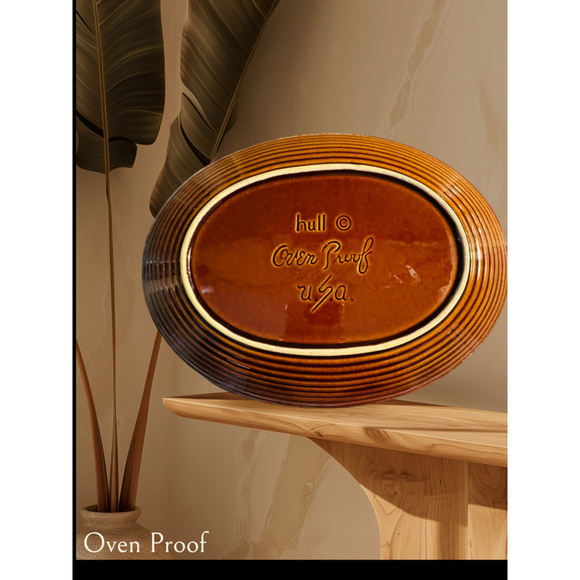 Vintage Hull Pottery Brown Glaze Drip Oval Platter Serving Dish - Picture 3 of 6